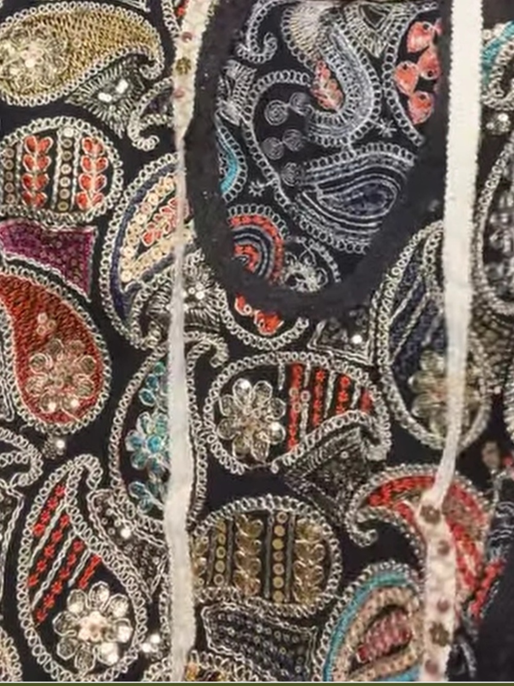 PW88-🔥STUNNING POL Black Hooded Jacket  Multicolor Paisley Embroidered - Picture 3 of 3